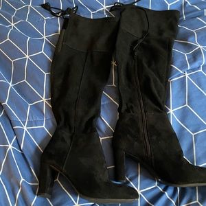 Black suede thigh high boots